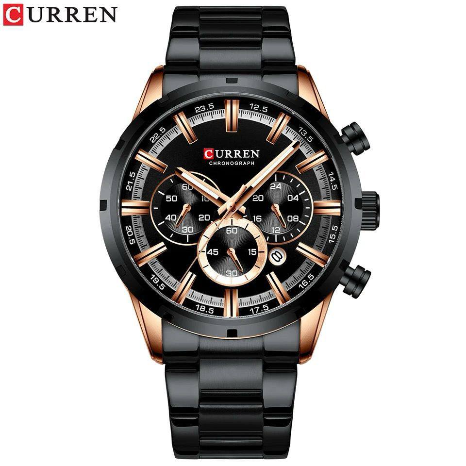 GENTS CURREN 8355 CHRONOGRAPH DATE DISPLAY WATER RESISTANT STAINLESS STEEL BLUE SILVER BLACK CURREN BRANDED BOX ENQUIRIES