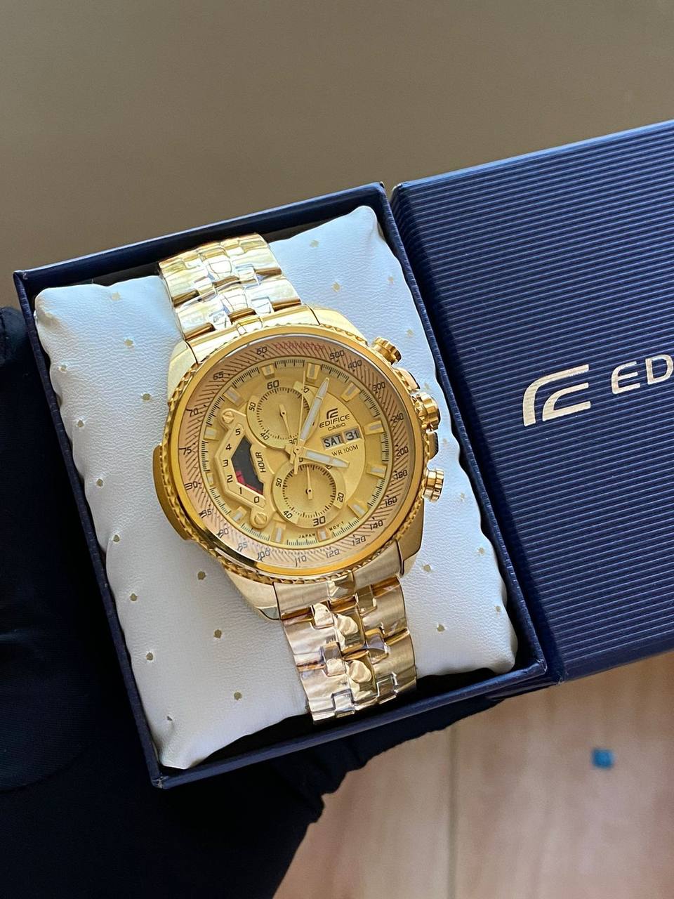 CASIO EDIFICE DAY AND DATE DISPLAY FULL CHRONOGRAPH NON FADE STOPWATCH WATERPROOF COMES CASIO EDIFICE BRANDED BOX AND MANUAL ENQUIRIES