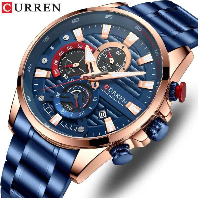 CURREN GENTS #8415 WATER RESISTANT BATTERY POWERED DATE DISPLAY CHRONOGRAPH MOVEMENT LUMINOUS 2 COLOR OPTIONS CURREN BRANDED BOX ENQUIRIES