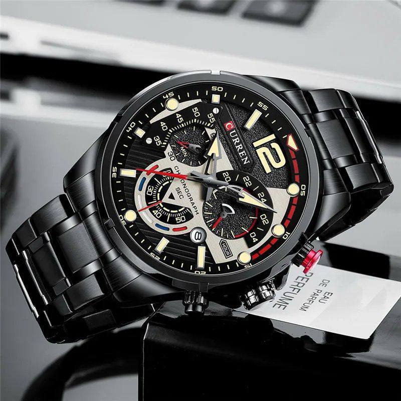 GENTS CURREN 8395 CHRONOGRAPH DATE DISPLAY WATER RESISTANT STAINLESS STEEL LUMINOUS DIAL BLACK GREEN BLUE BLACK GOLD CURREN BRANDED BOX