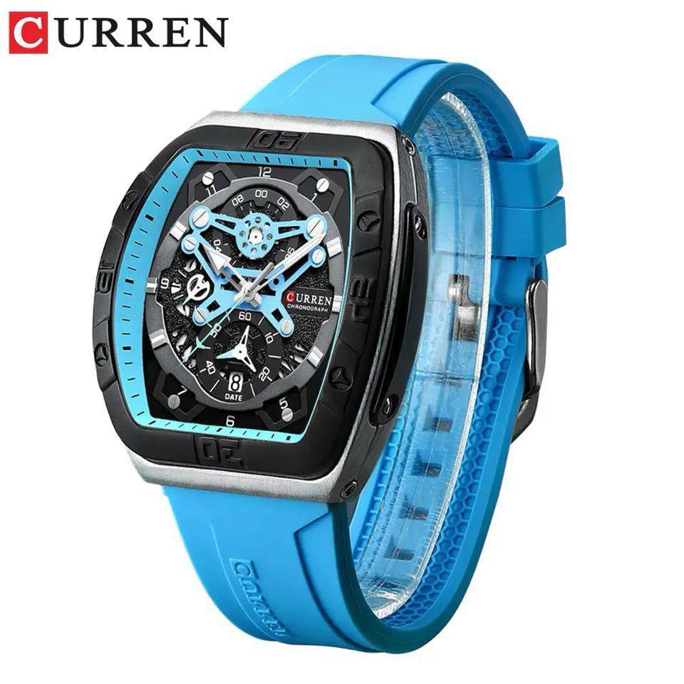 CURREN CHRONOGRAPH GENTS WATCH #8443 RUBBER STRAP CHRONOGRAPH MOVEMENT DATE DISPLAY BATTERY POWERED CURREN BRANDED BOX