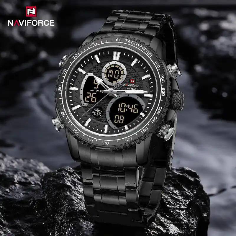 NAVIFORCE GENTS WATCH #NF 9182 ANALOGUE & DIGITAL DISPLAY LIGHT BUTTON WATER RESISTANT BATTERY POWERED 3 COLOR OPTIONS ENQUIRIES