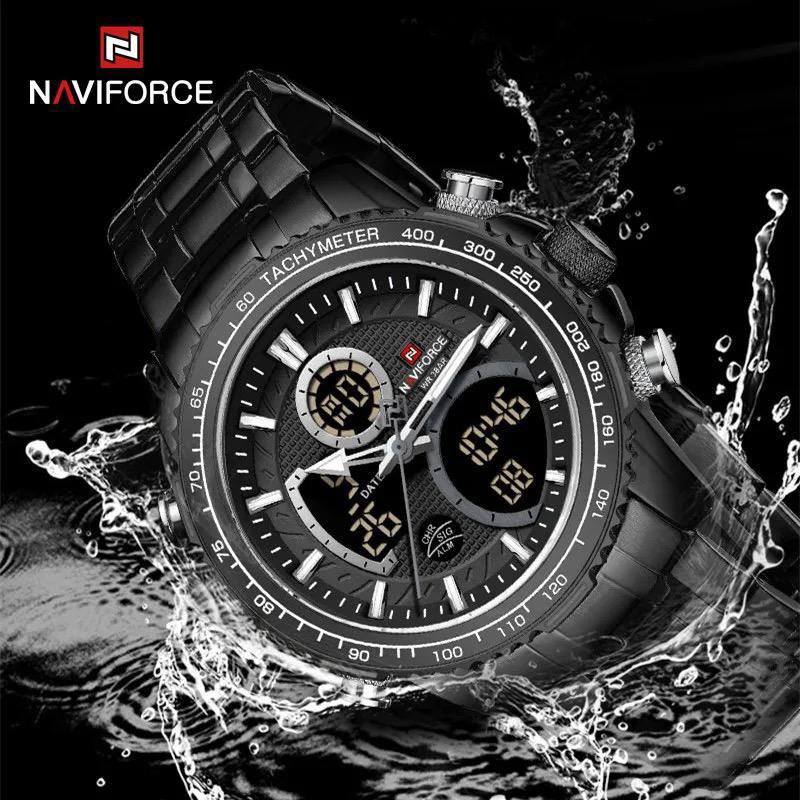 NAVIFORCE GENTS WATCH #NF 9182 ANALOGUE & DIGITAL DISPLAY LIGHT BUTTON WATER RESISTANT BATTERY POWERED 3 COLOR OPTIONS ENQUIRIES