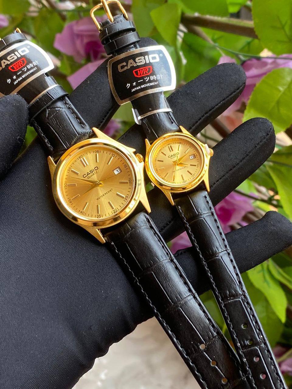 CASIO DATE DISPLAY LEATHER X METTALLIC WATER RESISTANT DATE DISPLAY A PIECE/3000 A PAIR CASIO BOXES @