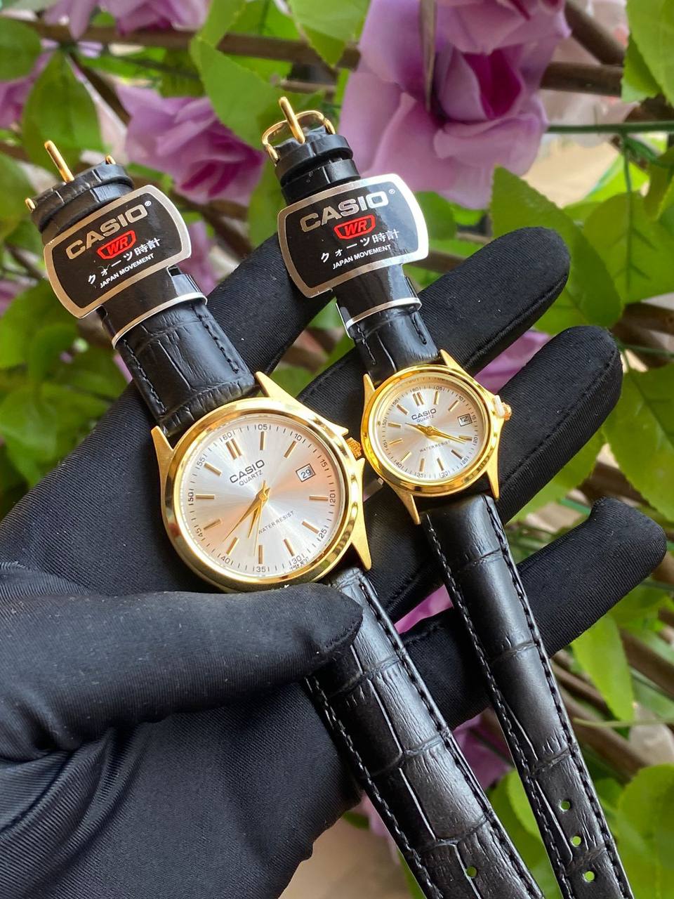 CASIO DATE DISPLAY LEATHER X METTALLIC WATER RESISTANT DATE DISPLAY A PIECE/3000 A PAIR CASIO BOXES @
