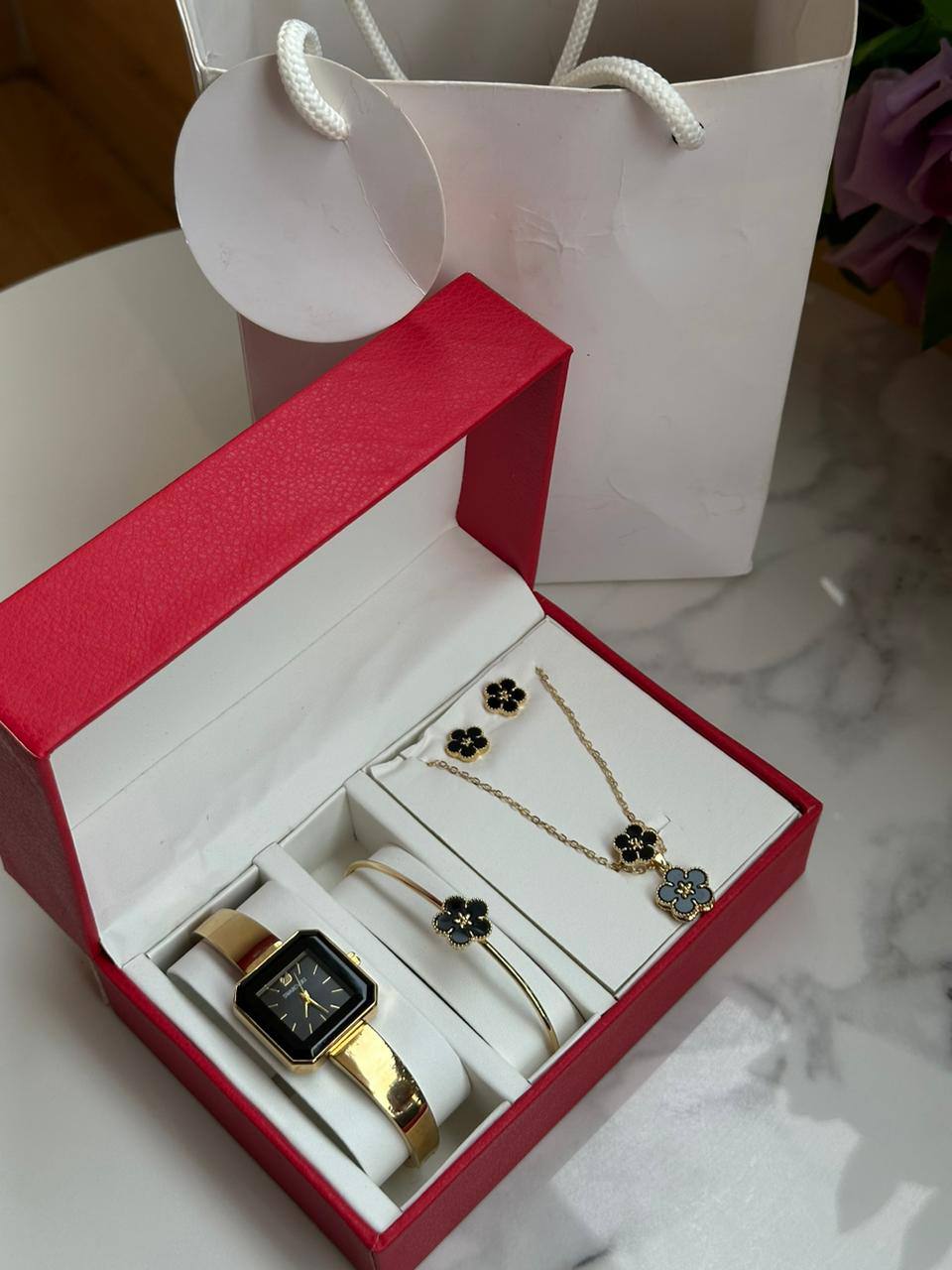 5 1 GIFT SETS WATCH NECKLACE EARRINGS BRACELET RING GIFT BAG