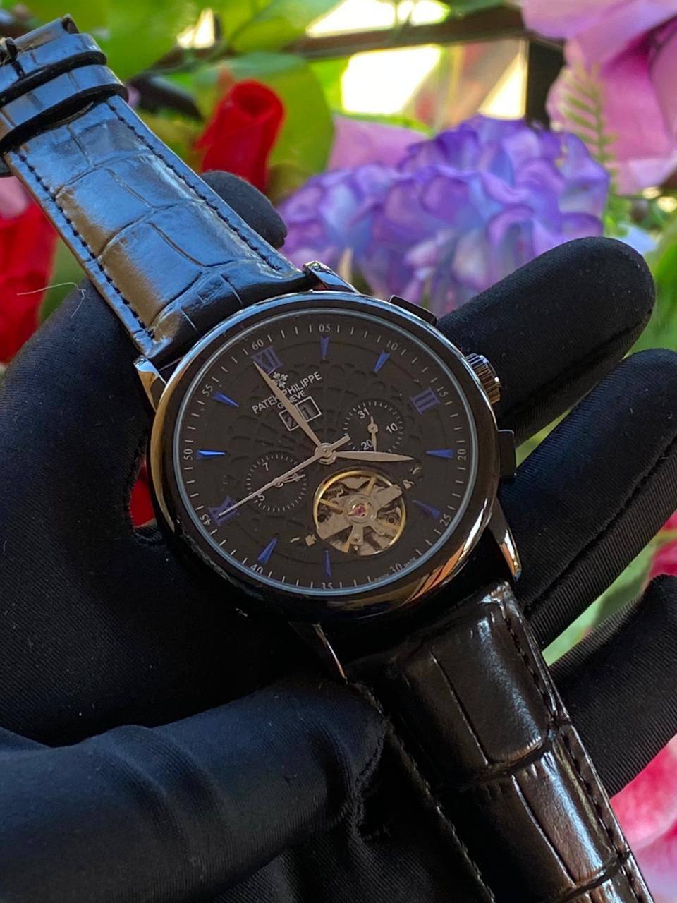 AUTOMATIC PATEK PHILIPPE TOURBILLON MACHINE STAINLESS STEEL WATER RESISTANT DAY,DATE,MONTH DISPLAY FINELY POLISHED STRAPS AUTOMATIC MOVEMENT