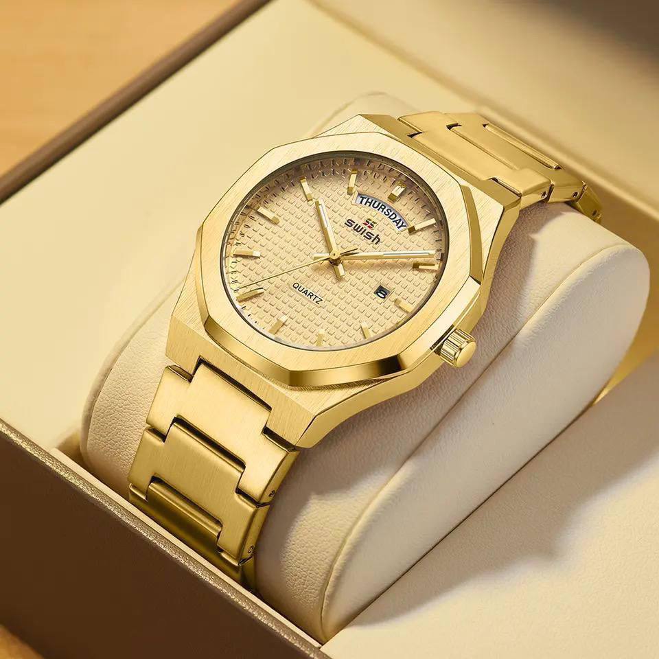 SWISH STYLISH GENTS WATCH DAY/DATE DISPLAY BATTERY POWERED STAINLESS STEEL WATER RESISTANT ENQUIRIES
