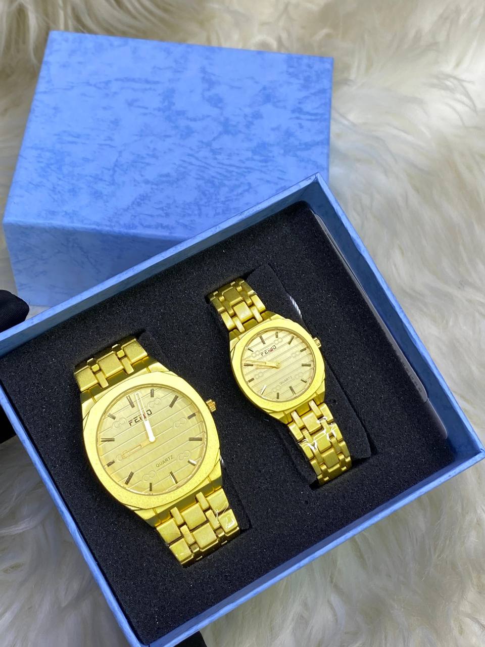 FEI WO COUPLE WATCHES A PAIR + BOX WATER RESISTANT STAINLESS STEEL FINISH NON FADE ENQUIRIES &