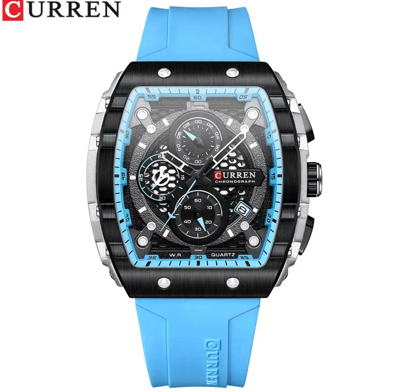 CURREN CHRONOGRAPH GENTS WATCH #8442 RUBBER STRAP CHRONOGRAPH MOVEMENT DATE DISPLAY BATTERY POWERED 4 COLOUR OPTIONS CURREN BRANDED BOX @ ENQUIRIES