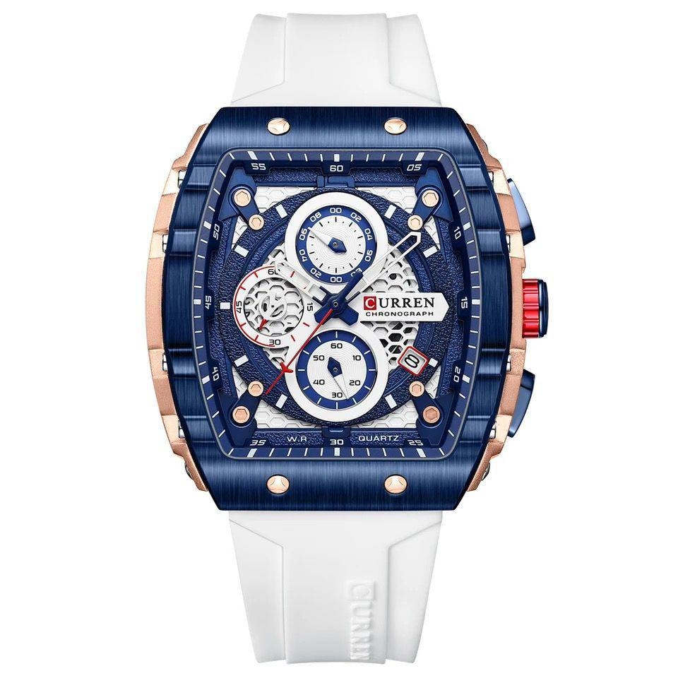 CURREN CHRONOGRAPH GENTS WATCH #8442 RUBBER STRAP CHRONOGRAPH MOVEMENT DATE DISPLAY BATTERY POWERED 4 COLOUR OPTIONS CURREN BRANDED BOX @ ENQUIRIES