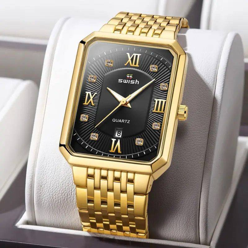 SWISH STYLISH GENTS WATCH DATE DISPLAY BATTERY POWERED STAINLESS STEEL WATER RESISTANT SILVER GOLD SILVER BLACK GOLD-BLACK ENQUIRIES