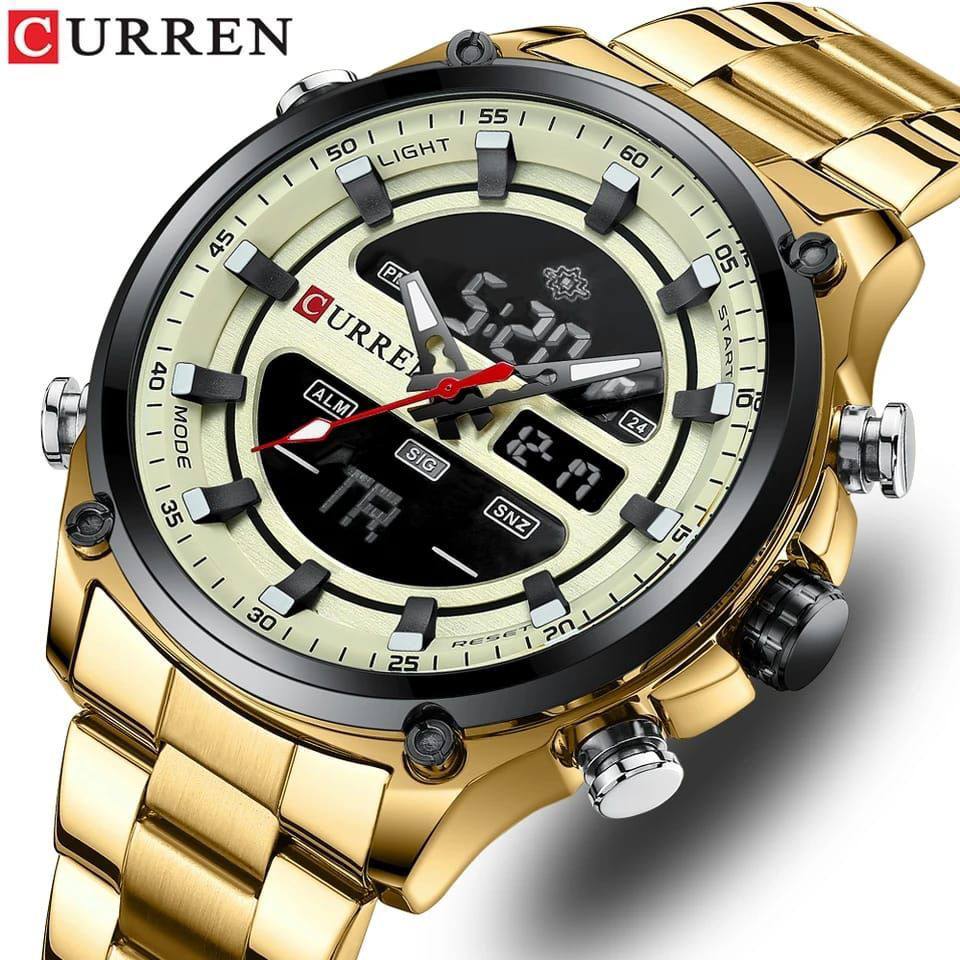 CURREN GENTS #8404 WATER RESISTANT BATTERY POWERED DATE DISPLAY LIGHT BUTTON DUAL TIME DISPLAY 2 COLOUR OPTIONS ENQUIRIES 0791-413-303