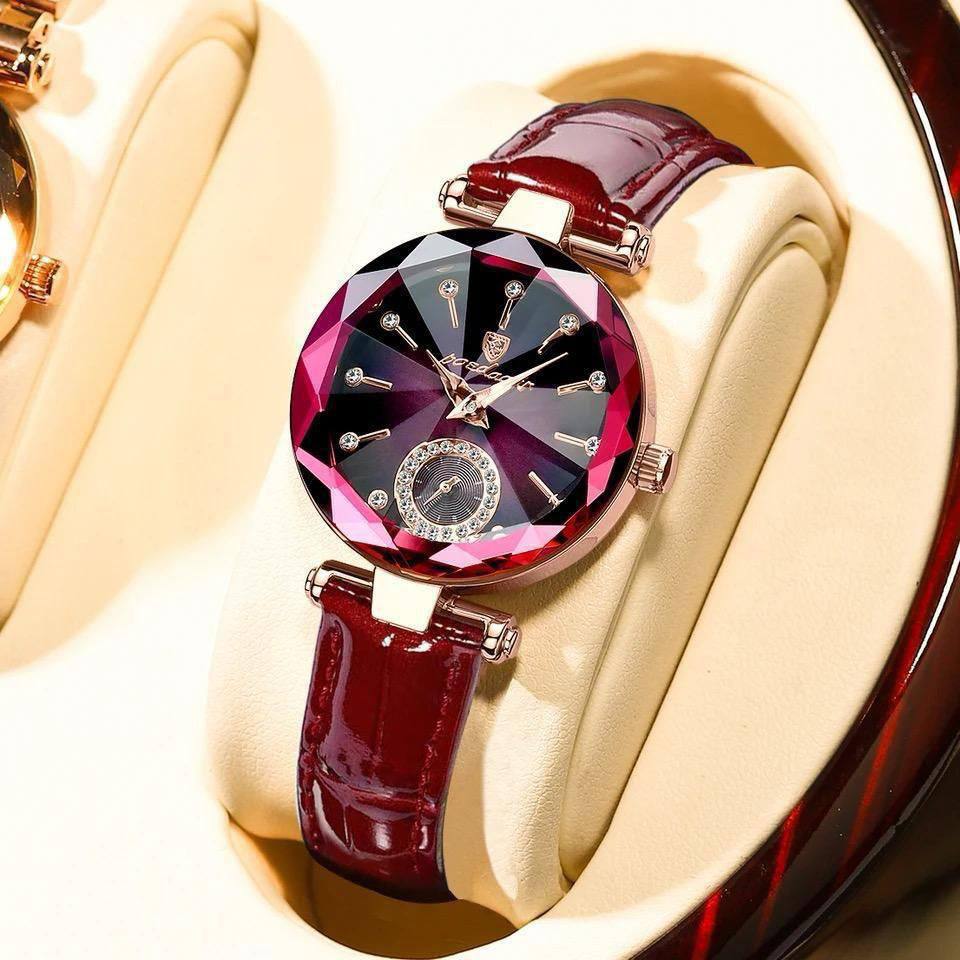 POEDAGAR LADIES 719 (LEATHER STRAP) WATER RESISTANT FINELY POLISHED LEATHER STRAP BATTERY POWERED PURPLE