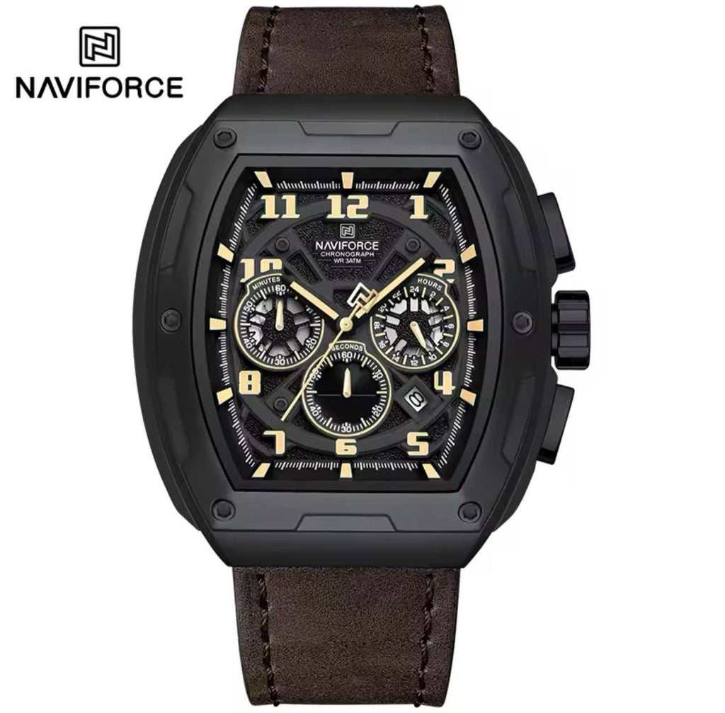 NAVIFORCE GENTS WATCH #NF 8053 CHRONOGRAPH DATE DISPLAY WATER RESISTANT BATTERY POWERED LEATHER STRAP ENQUIRIES