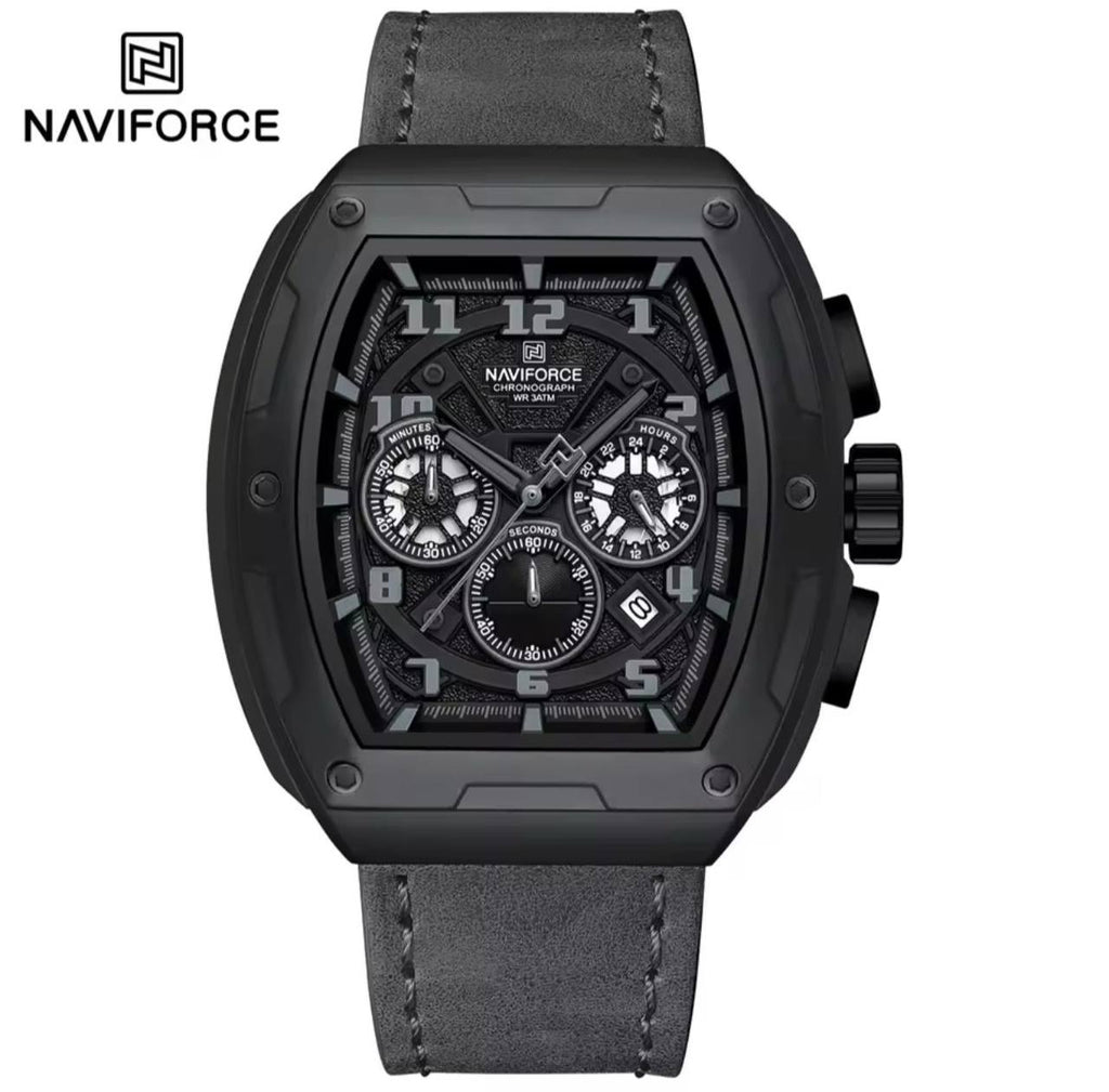 NAVIFORCE GENTS WATCH #NF 8053 CHRONOGRAPH DATE DISPLAY WATER RESISTANT BATTERY POWERED LEATHER STRAP ENQUIRIES