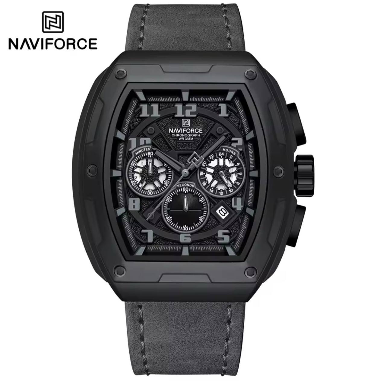NAVIFORCE GENTS WATCH #NF 8053 CHRONOGRAPH DATE DISPLAY WATER RESISTANT BATTERY POWERED LEATHER STRAP ENQUIRIES