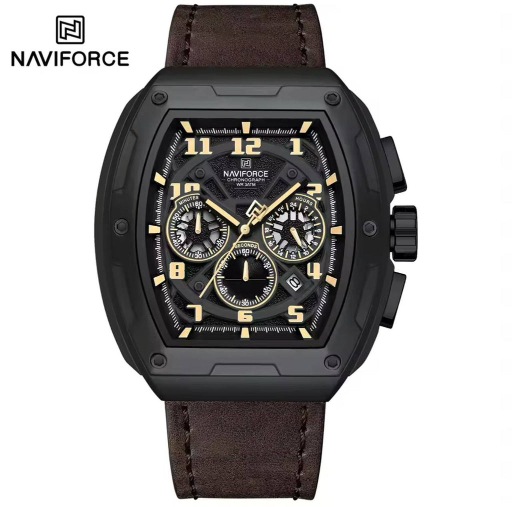 NAVIFORCE GENTS WATCH #NF 8053 CHRONOGRAPH DATE DISPLAY WATER RESISTANT BATTERY POWERED LEATHER STRAP ENQUIRIES