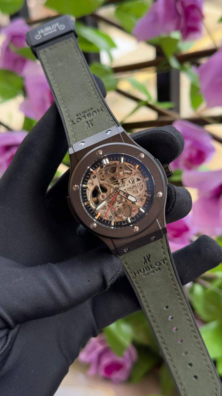 HUBLOT AUTOMATIC GENTS WATCH TOURBILLON MACHINE WATER RESISTANT LEATHER X RUBBER HUBLOT STRAP AND ENQUIRIES