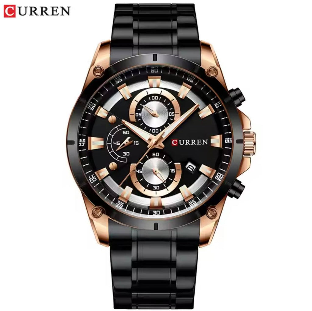 CURREN GENTS WATCH #8360 WATER RESISTANT CHRONOGRAPH MOVEMENT DATE DISPLAY BATTERY POWERED CURREN BRANDED BOX ENQUIRIES