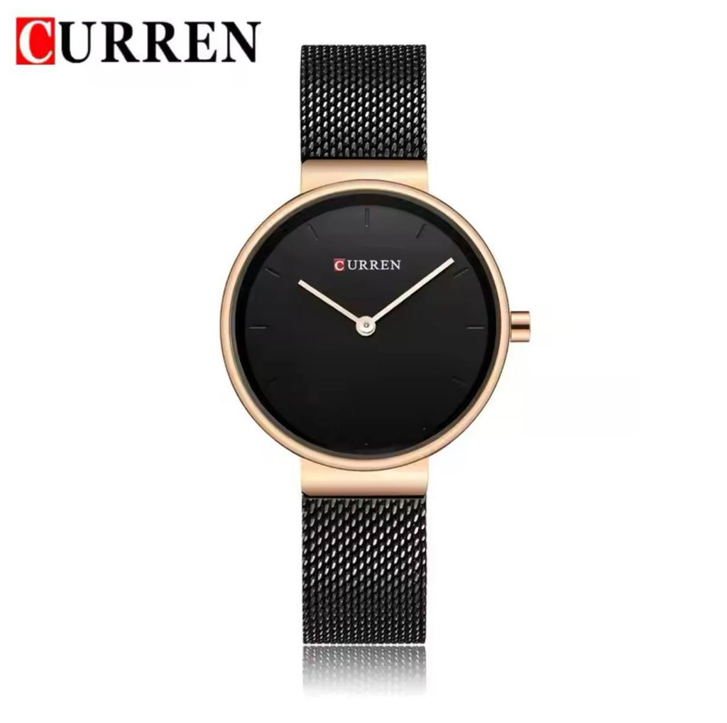 CURREN LADIES #9016 GOLD BLACKBLACK WATER RESISTANT BATTERY POWERED CURREN BRANDED BOX ENQUIRIES