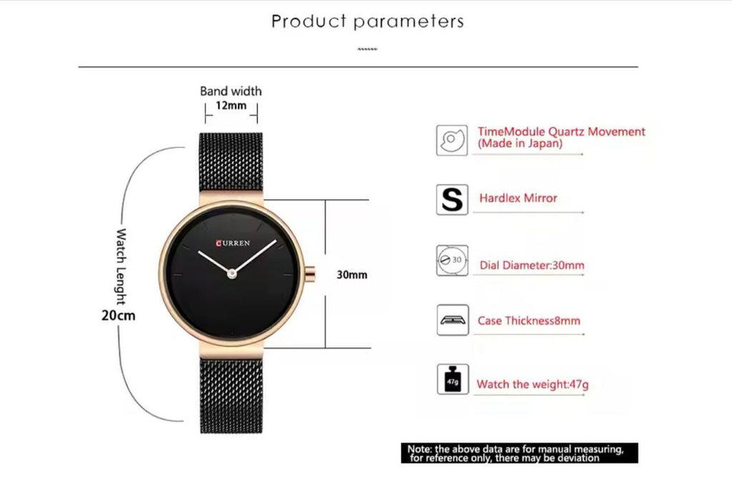 CURREN LADIES #9016 GOLD BLACKBLACK WATER RESISTANT BATTERY POWERED CURREN BRANDED BOX ENQUIRIES